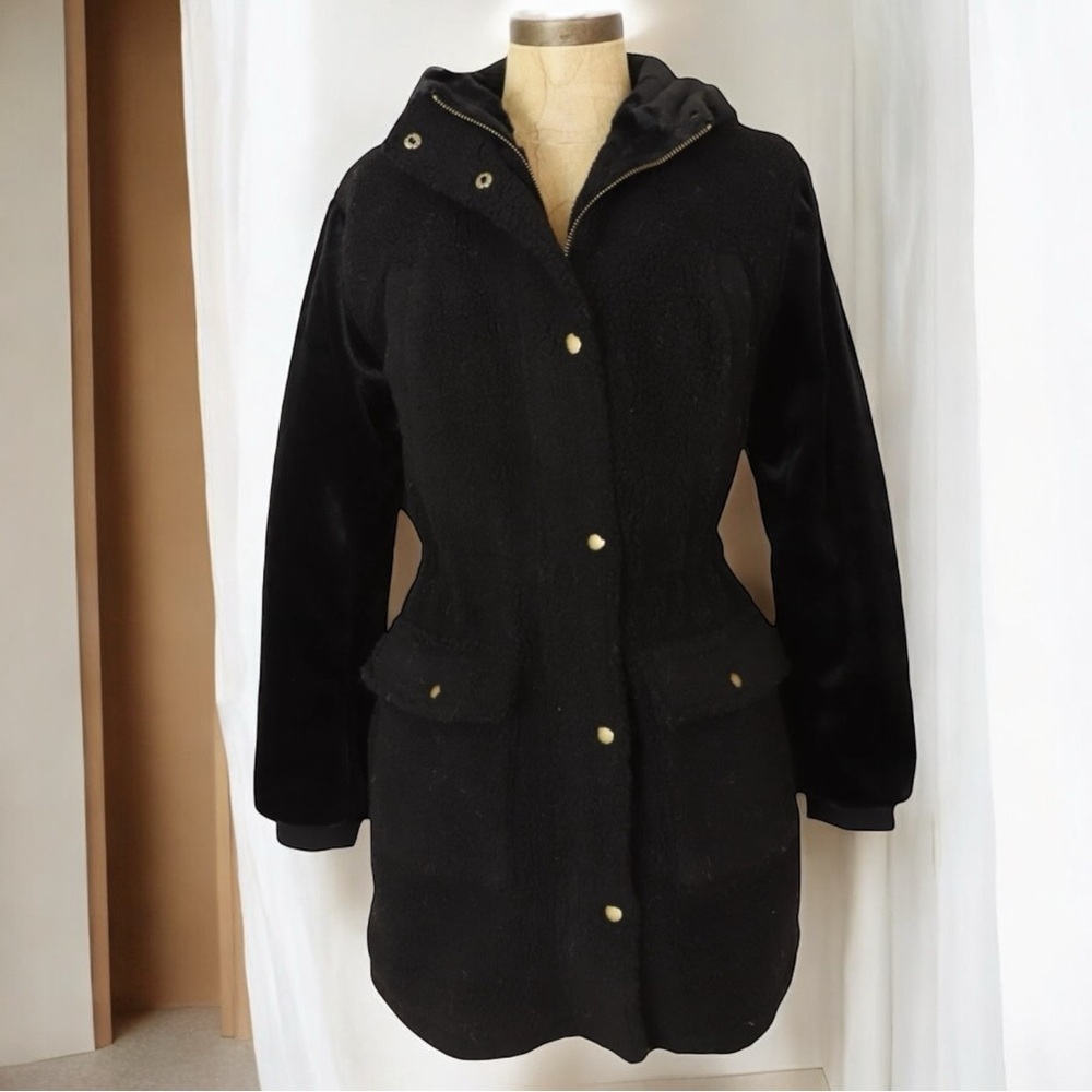 NWOT Eden Society Sherpa Faux Fur Lined Black Hooded Jacket Women’s Size L
